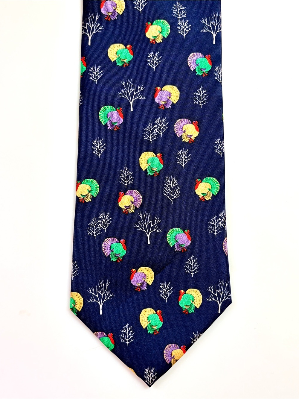 Alynn Neckwear Wild Turkeys Thanksgiving Tie Navy 100% Silk USA
